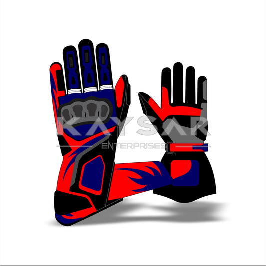 KE-33 Red and Blue Customisable Motorbike Glove for Men & Women