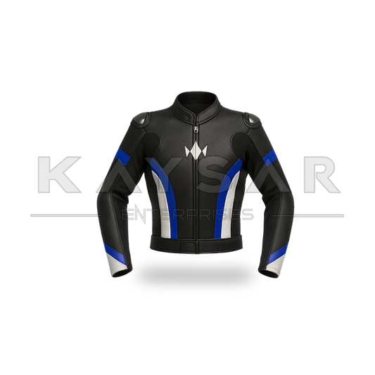 KE-744 Blue Motorbike Leather Jacket for Men