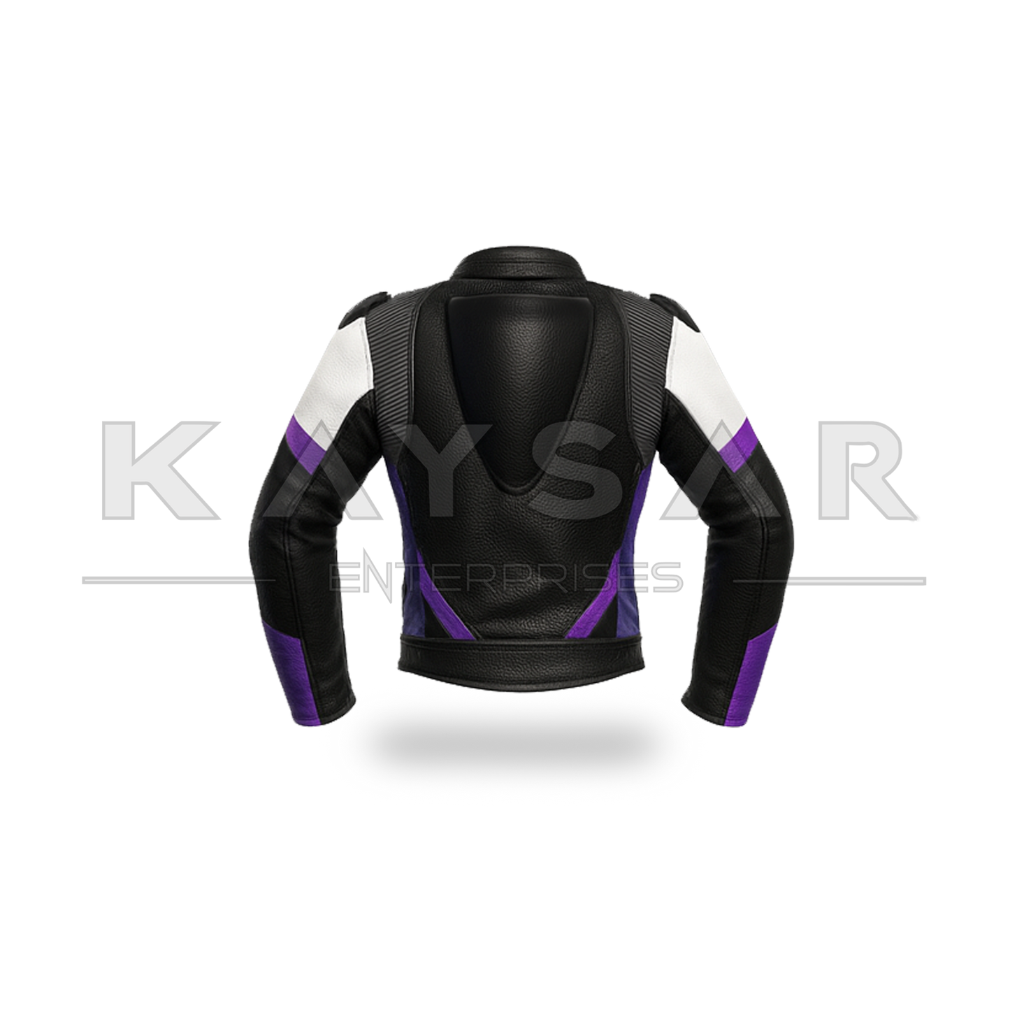 KE-744 Black with Purple Motorbike Leather Jacket for Men