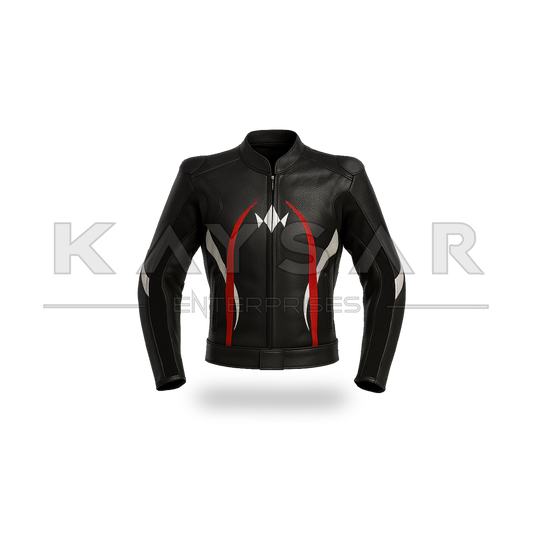 KE-742 Black Motorbike Leather Jacket for Men