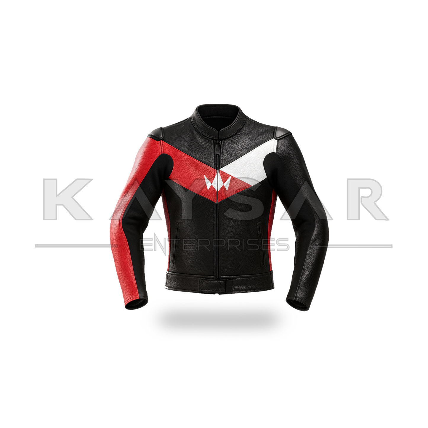 KE-745 Red & White Motorbike Leather Jacket for Men