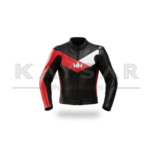 KE-745 Red & White Motorbike Leather Jacket for Men