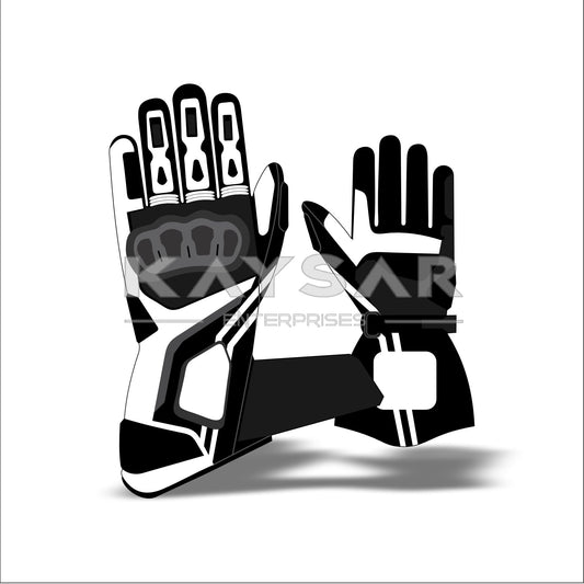 KE-32 White and Black Customisable Motorbike Glove for Men & Women