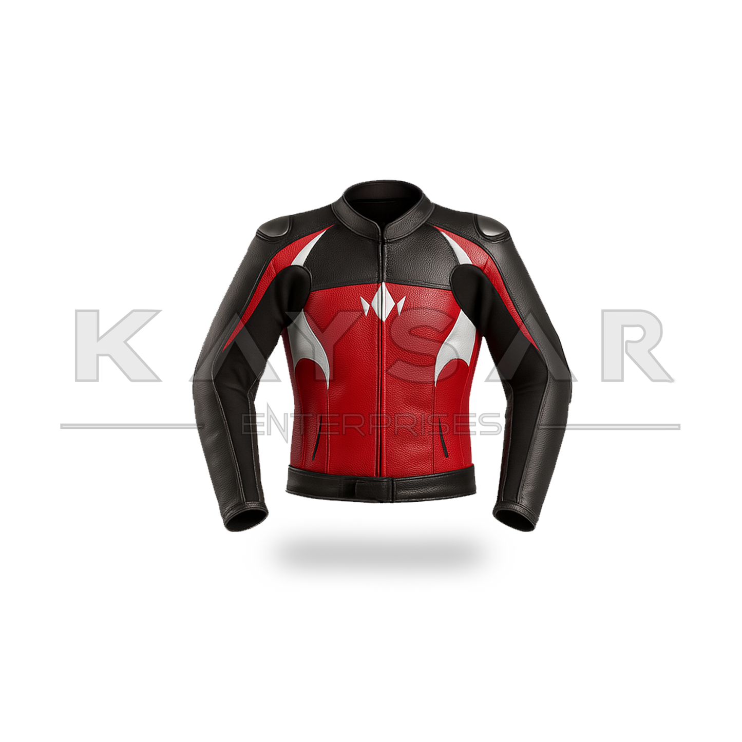 KE-740 Red with White Motorbike Leather Jacket for Men