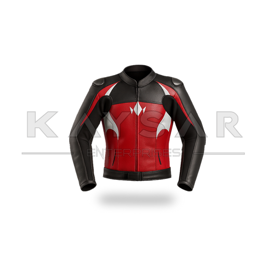 KE-740 Red with White Motorbike Leather Jacket for Men