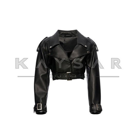 KE-W-202 Women Real Leather Jacket in Black