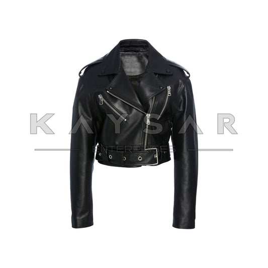 KE-W-204 Black Fashion Leather Jacket for Women