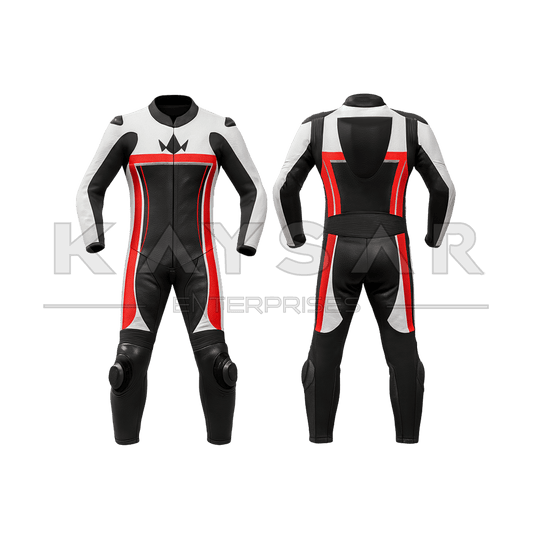 KE-261 White with Red Motorbike Leather Suit for Men