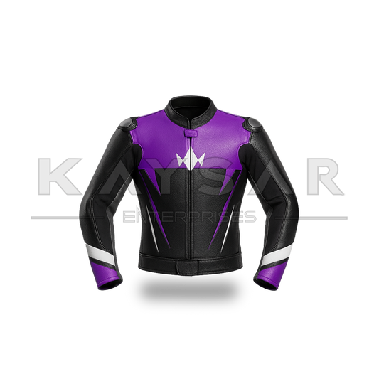 KE-736 Purple & Black Motorbike Leather Jacket for Men