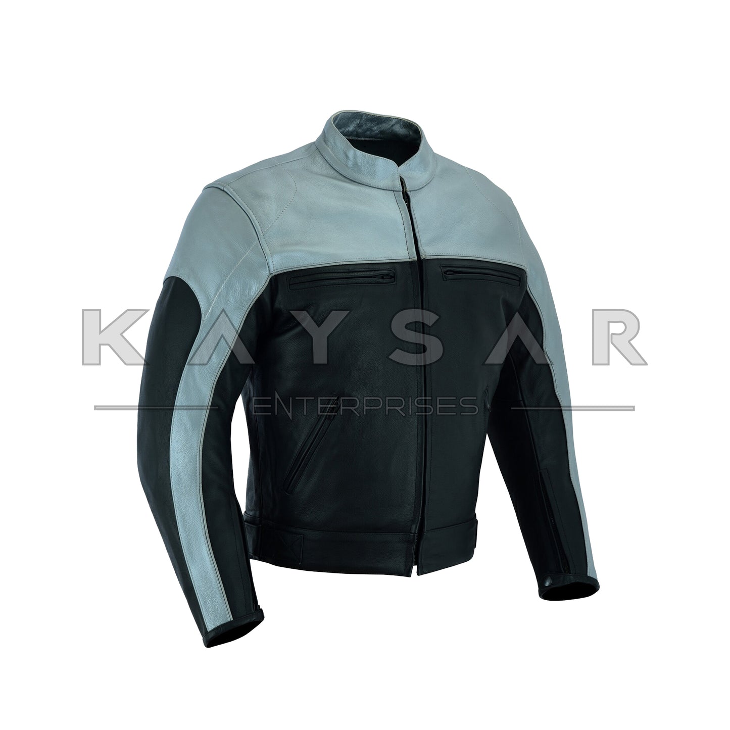 KE-F-503 Grey and Black Vintage Real Leather Jacket for Men
