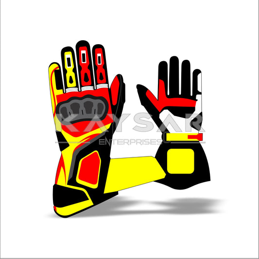 KE-24 Yellow and Red Customisable Motorbike Glove for Men & Women