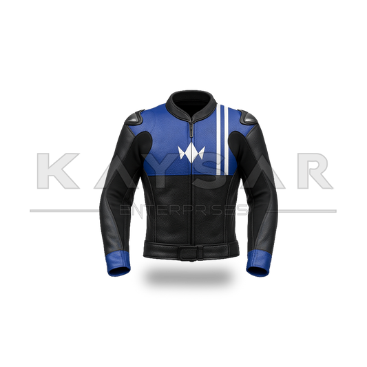 KE-738 Blue Motorbike Leather Jacket for Men