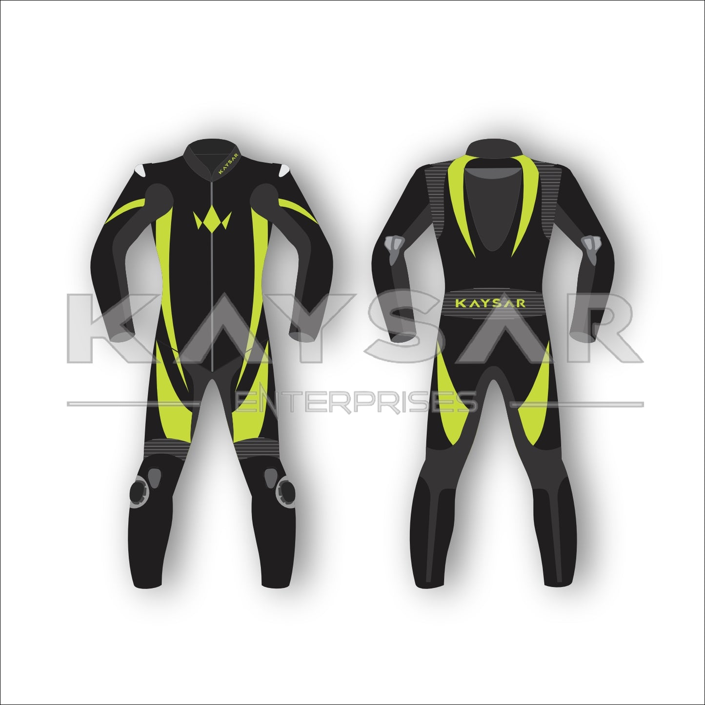 KE-205 Black and Lime Green Motorbike Leather Suit for Men & Women