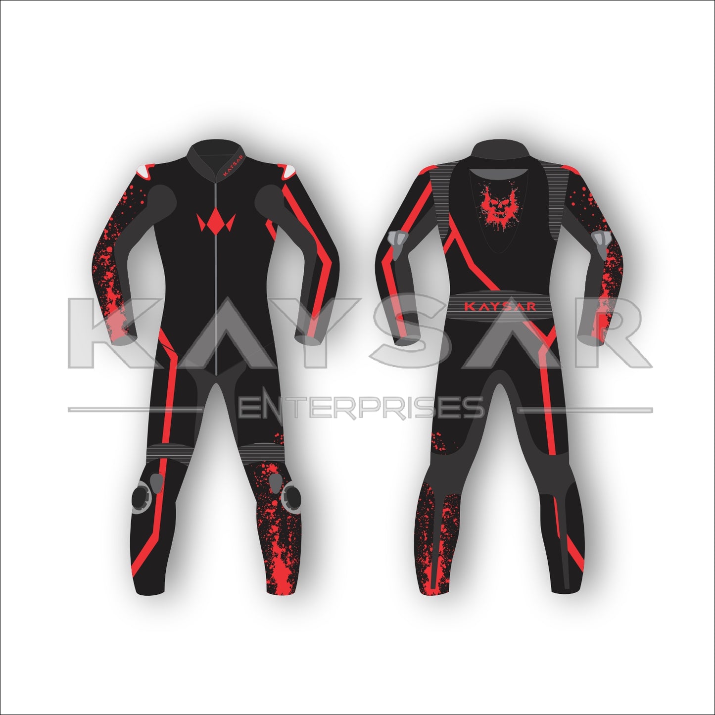 KE-201 Black and Red Motorbike Leather Suit for Men & Women