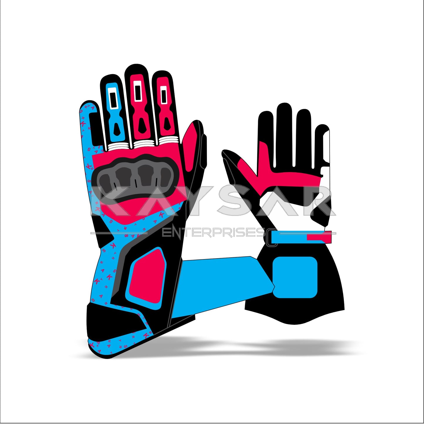 KE-26 Customisable Blue and Pink Motorbike Glove for Men & Women