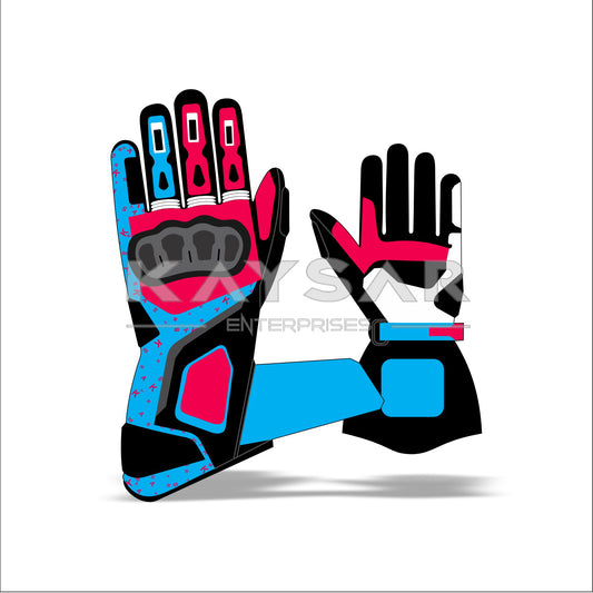 KE-26 Customisable Blue and Pink Motorbike Glove for Men & Women