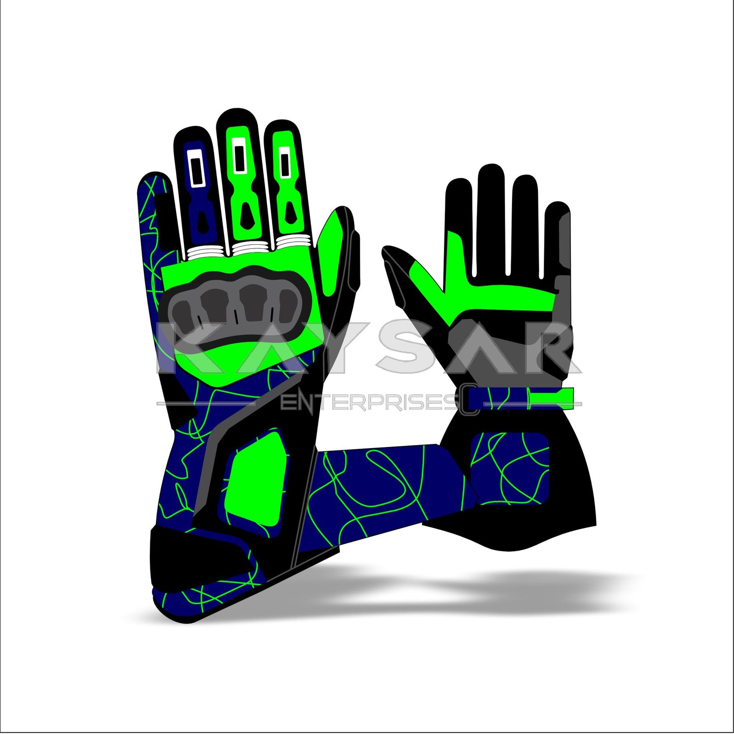 KE-25 Ninja Green and Blue Customisable Motorbike Glove for Men & Women