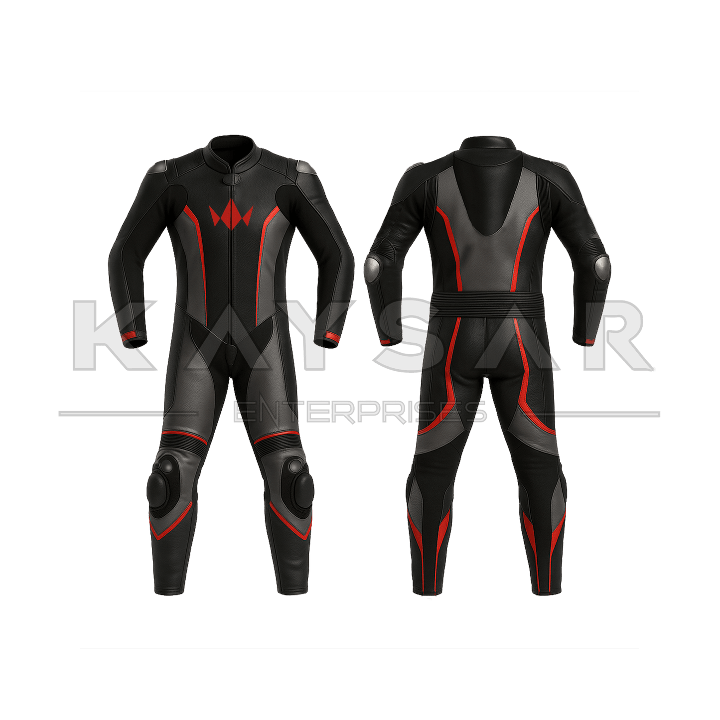 KE-259 Grey & Red Motorbike Leather Suit for Men