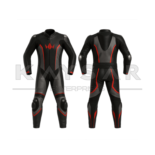 KE-259 Grey & Red Motorbike Leather Suit for Men