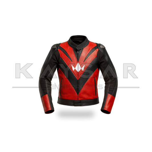 KE-734 Black Red Motorbike Leather Jacket for Men