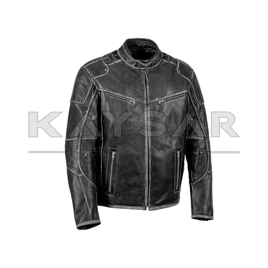 KE-F-501 Black Vintage Real Leather Jacket for Men