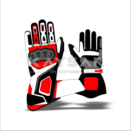 KE-29 Red and White Customisable Motorbike Glove for Men & Women