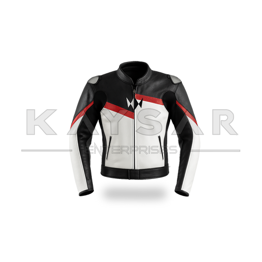 KE-737 Red & Black Motorbike Leather Jacket for Men