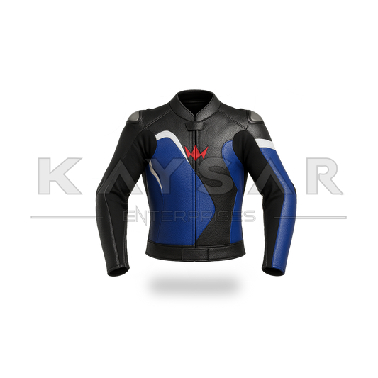 KE-743 Blue Motorbike Leather Jacket for Men