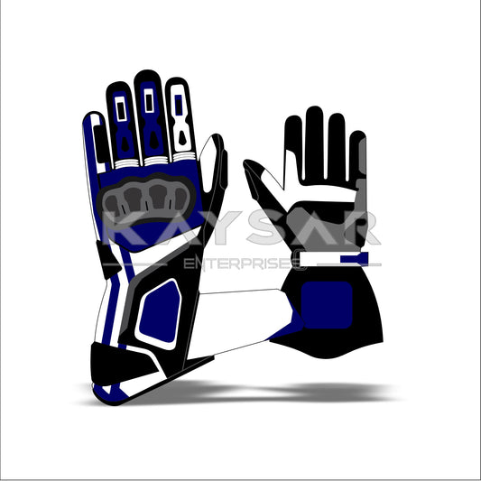 KE-35 White Blue Customisable Motorbike Glove for Men & Women