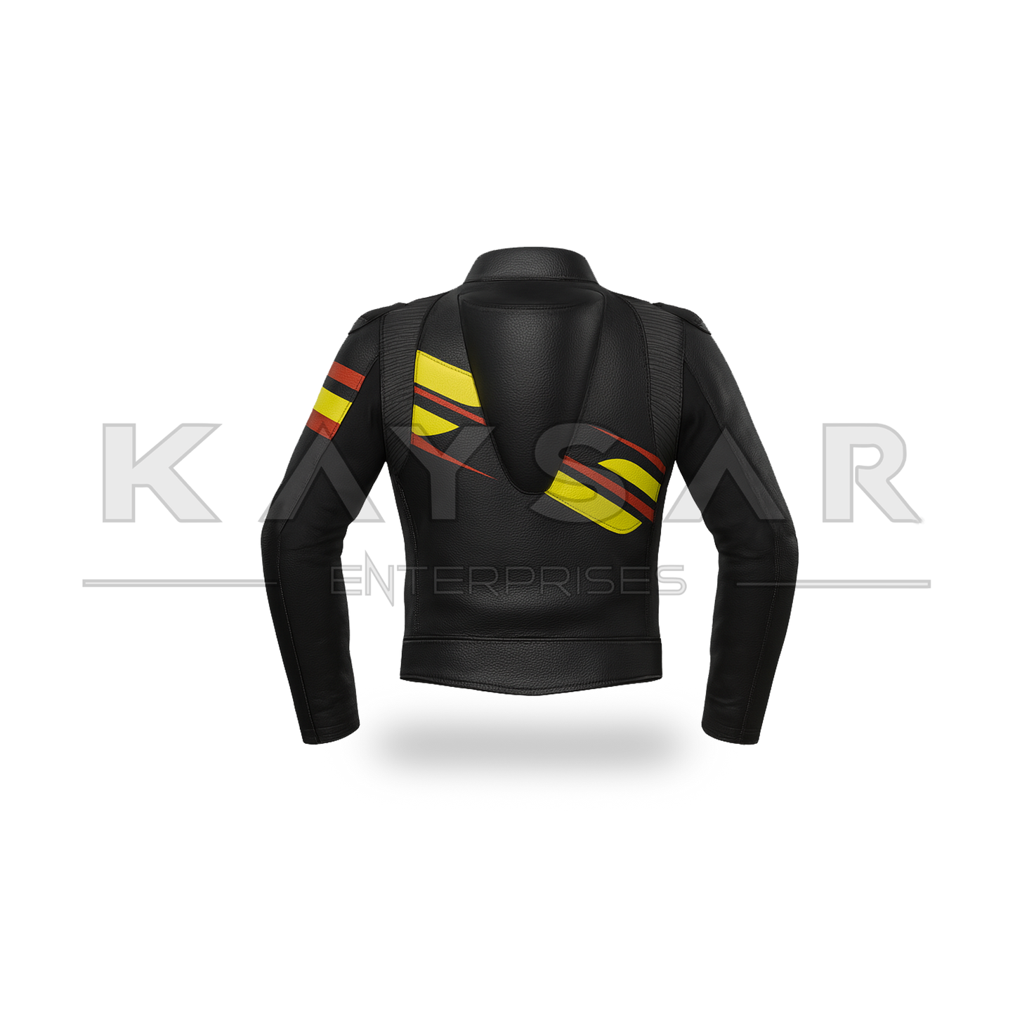 KE-733 Black Yellow Motorbike Leather Jacket for Mens