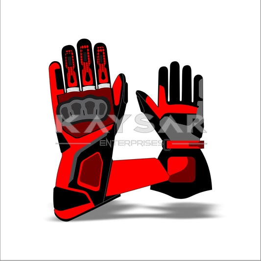 KE-28 Customisable Red and Black Motorbike Glove for Men & Women