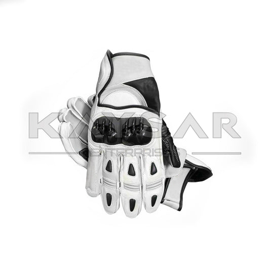 KE-23 White Black Motorbike Glove
