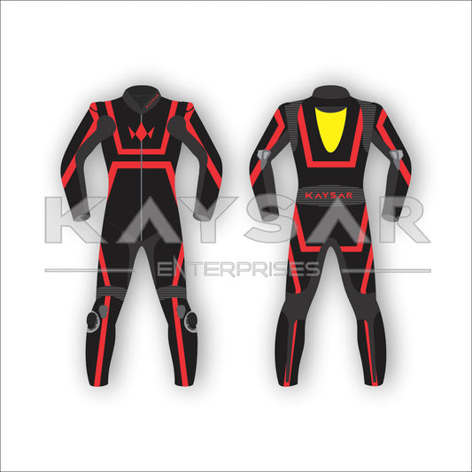 KE-204 Red and Black Motorbike Leather Suit for Men & Women