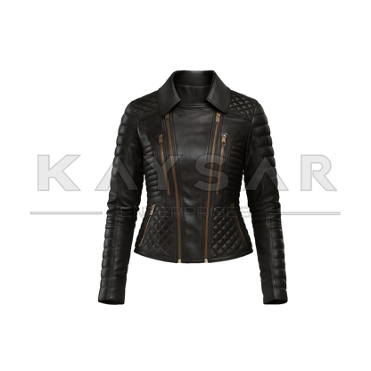 KE-F-901 Black Vintage Real Leather Jacket for Women