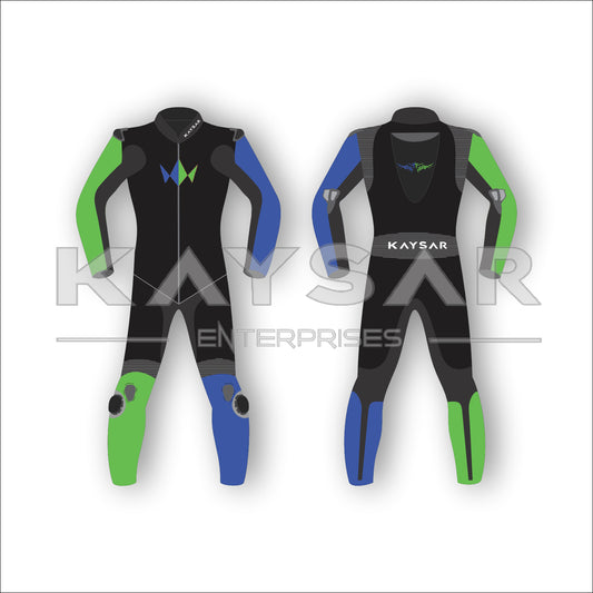 KE-214 Blue Green theme Motorbike Leather Suit for Men & Women