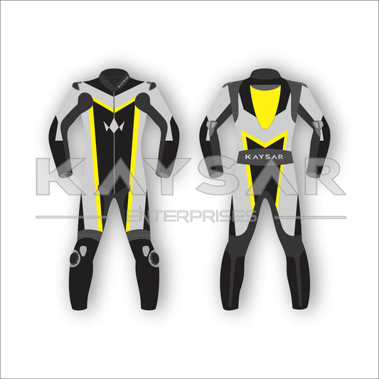 KE-209 Black & Silver Motorbike Leather Suit for Men & Women