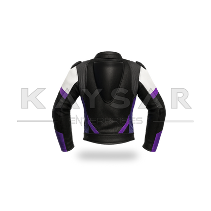 KE-744 Black with Purple Motorbike Leather Jacket for Men