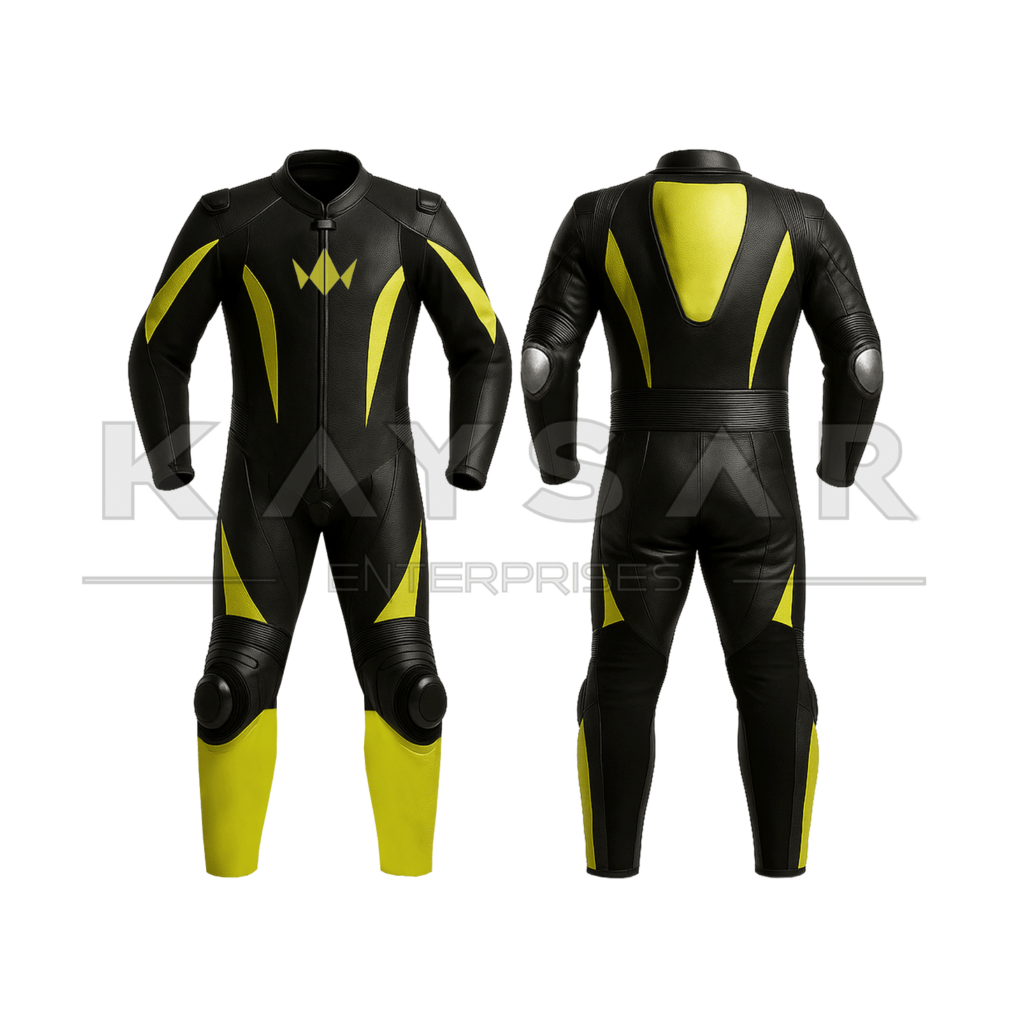 KE-262 Black Yellow Motorbike Leather Suit for Men