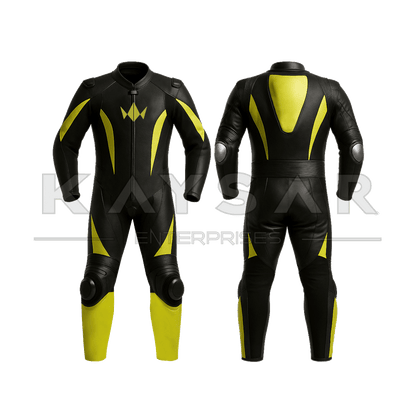 KE-262 Black Yellow Motorbike Leather Suit for Men