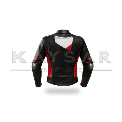 KE-745 Red & White Motorbike Leather Jacket for Men