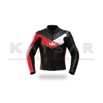 KE-745 Red & White Motorbike Leather Jacket for Men
