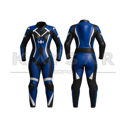 KE-W-262 Blue and White Motorbike Leather Suit for Women