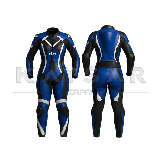 KE-W-262 Blue and White Motorbike Leather Suit for Women
