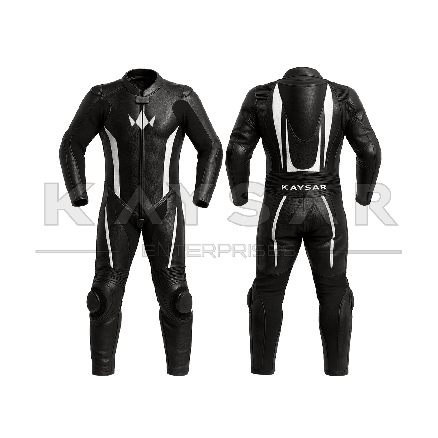 KE-269 Black & White Motorbike Leather Suit for Men
