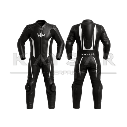 KE-269 Black & White Motorbike Leather Suit for Men