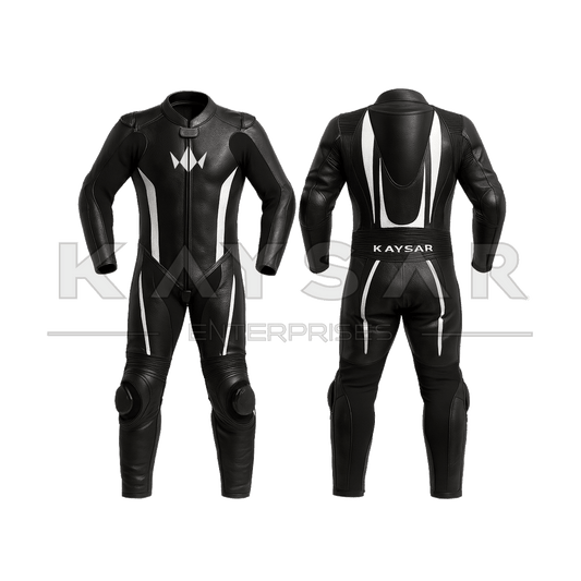 KE-269 Black & White Motorbike Leather Suit for Men