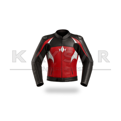 KE-740 Red with White Motorbike Leather Jacket for Men