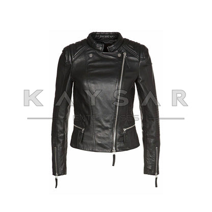 KE-W-201 Black Real Leather Jacket for Women