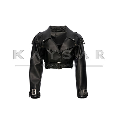 KE-W-202 Women Real Leather Jacket in Black