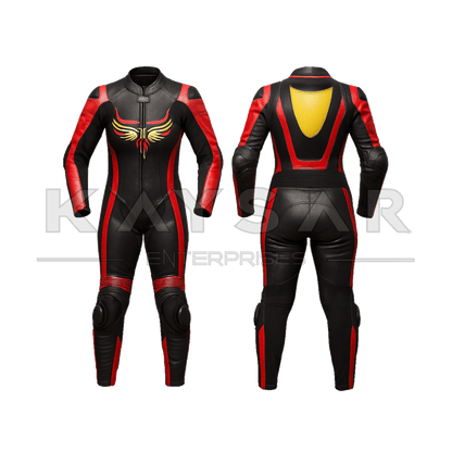 KE-W-260 Black and Red Motorbike Leather Suit for Women